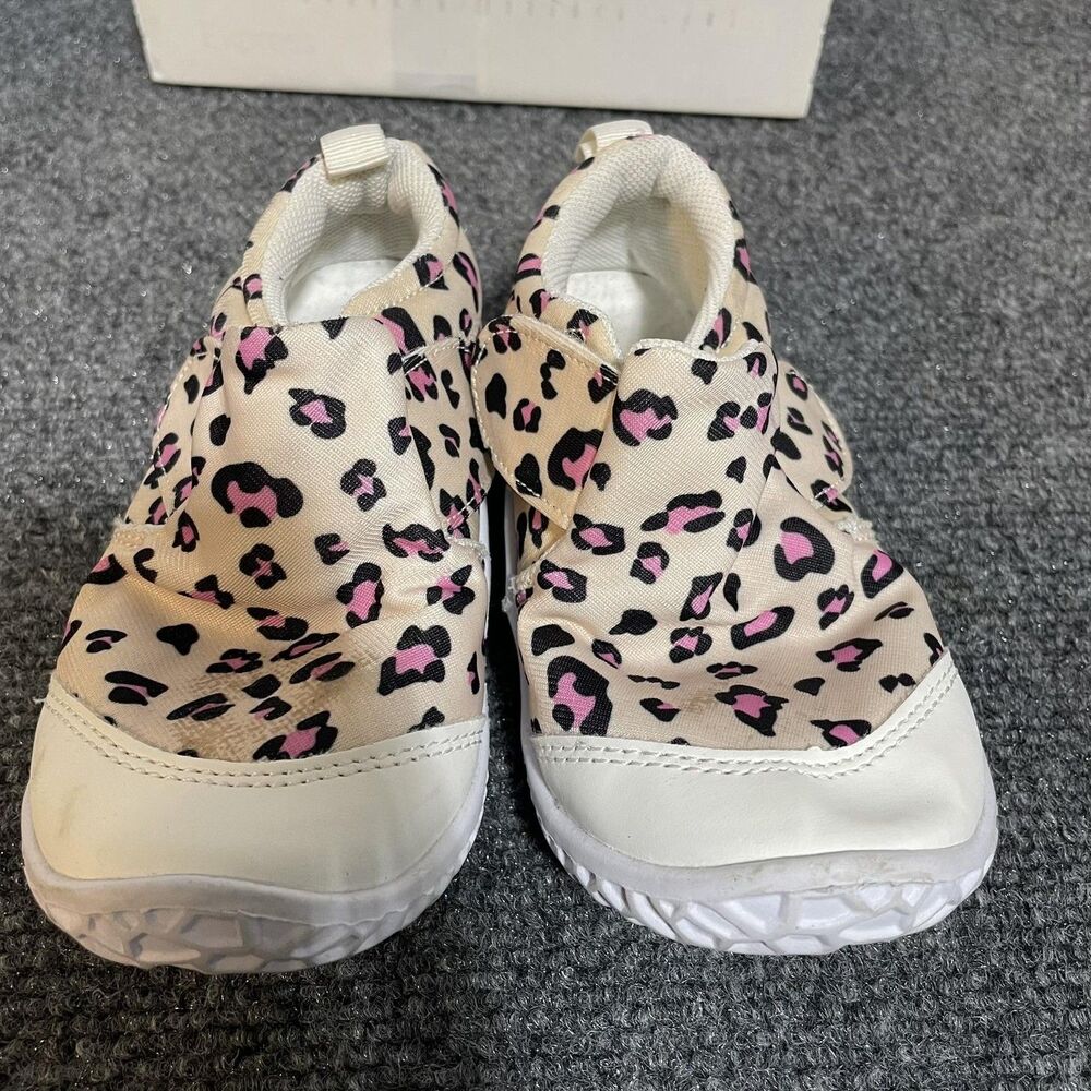 Leopard Print Shoes Girls Size 23 Pink Black Slip On Sneakers Toddler Casual